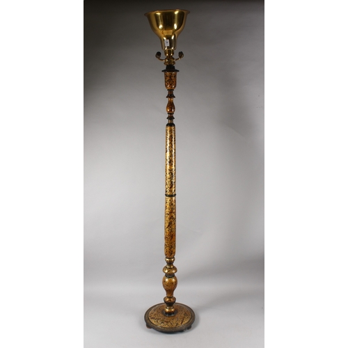 298 - AN INDIAN KASHMIRI LACQUERED WOOD FIVE-PIECE SECTIONAL FLOOR STANDING LAMP, with gilded foliate deco... 