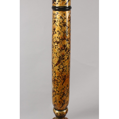 298 - AN INDIAN KASHMIRI LACQUERED WOOD FIVE-PIECE SECTIONAL FLOOR STANDING LAMP, with gilded foliate deco... 