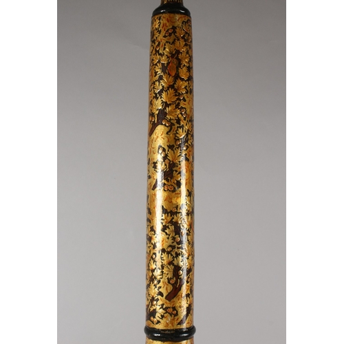 298 - AN INDIAN KASHMIRI LACQUERED WOOD FIVE-PIECE SECTIONAL FLOOR STANDING LAMP, with gilded foliate deco... 