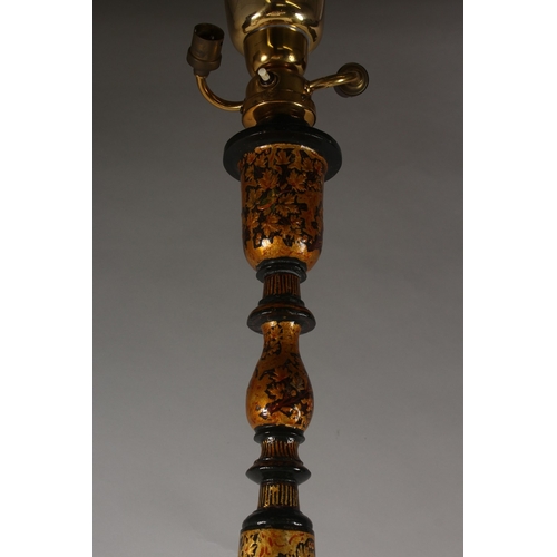 298 - AN INDIAN KASHMIRI LACQUERED WOOD FIVE-PIECE SECTIONAL FLOOR STANDING LAMP, with gilded foliate deco... 