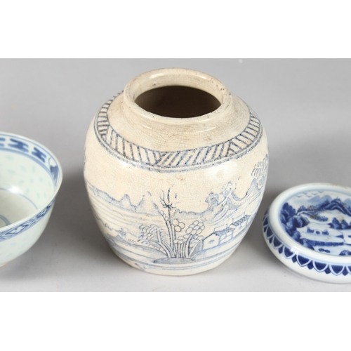 3 - A COLLECTION OF FOUR PIECES OF CHINESE PORCELAIN, including a famille rose cup and saucer and a ging... 