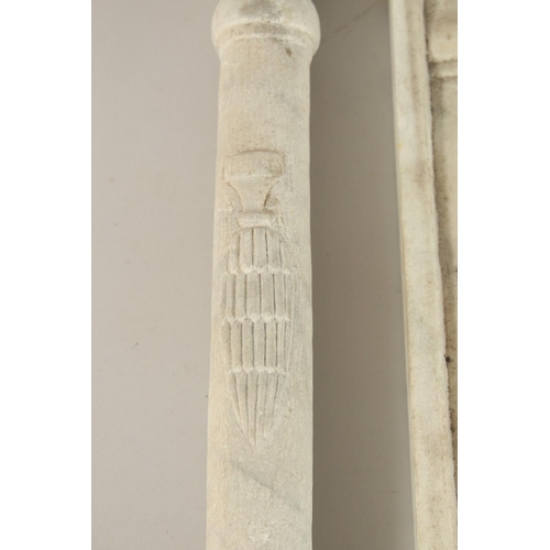 327 - A COLLECTION OF SEVEN ISLAMIC MAMLUK STYLE CARVED MARBLE PILLARS, some with Mamluk cup symbols, (7).