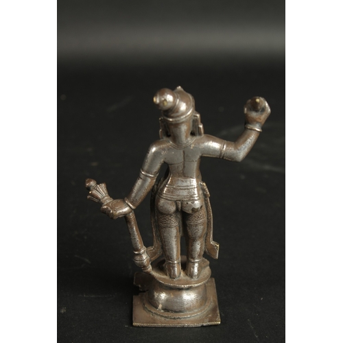 354 - A FINE 18TH CENTURY SOUTH INDIAN SILVERED BRONZE FIGURE OF A MALE DEITY, 14cm high.