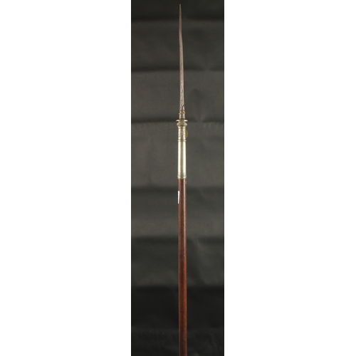 360 - A FINE 18TH-19TH CENTURY THAI OR MALAY SPEAR, with a fine white metal mounted watered steel blade, 2... 