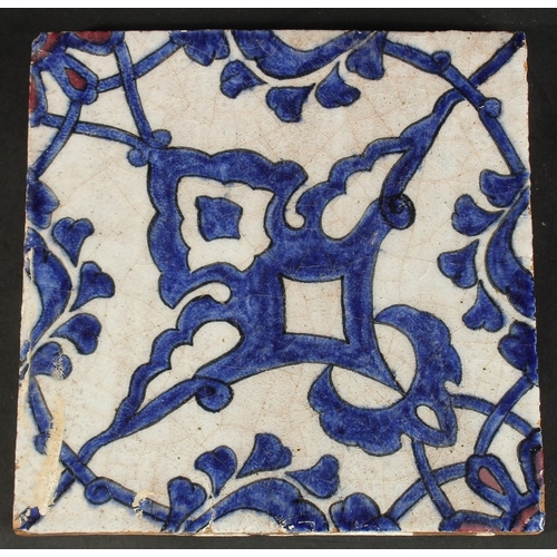 379 - AN 18TH CENTURY OTTOMAN GLAZED POTTERY TILE, 20cm square.