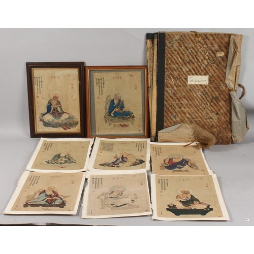 392 - A COLLECTION OF CHINESE PICTURES, each depicting various figures, two pictures framed and glazed, (q... 