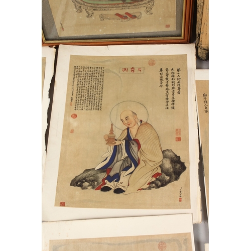 392 - A COLLECTION OF CHINESE PICTURES, each depicting various figures, two pictures framed and glazed, (q... 