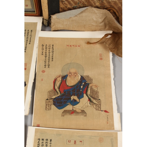 392 - A COLLECTION OF CHINESE PICTURES, each depicting various figures, two pictures framed and glazed, (q... 