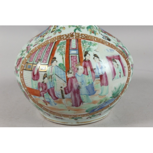 395 - A CHINESE CANTON FAMILLE ROSE PORCELAIN LIDDED VASE, painted with panels of figures as well as preci... 