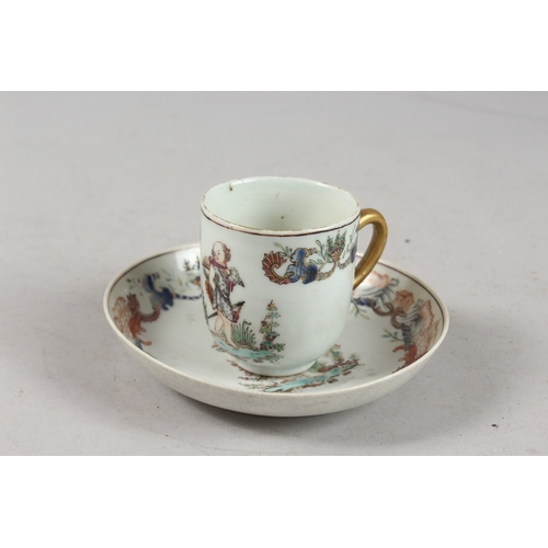 396 - A VERY FINE 18TH-19TH CENTURY CHINESE EXPORT POLYCHROME PORCELAIN TEACUP AND SAUCER, finely painted ... 