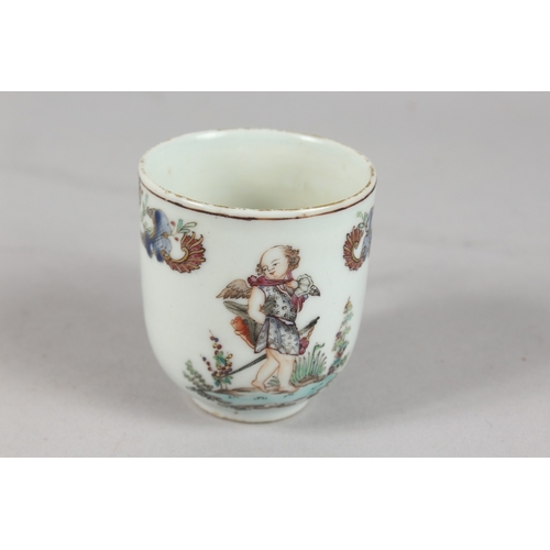 396 - A VERY FINE 18TH-19TH CENTURY CHINESE EXPORT POLYCHROME PORCELAIN TEACUP AND SAUCER, finely painted ... 