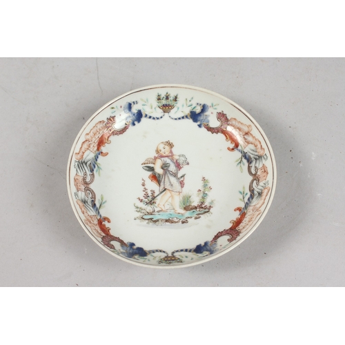 396 - A VERY FINE 18TH-19TH CENTURY CHINESE EXPORT POLYCHROME PORCELAIN TEACUP AND SAUCER, finely painted ... 