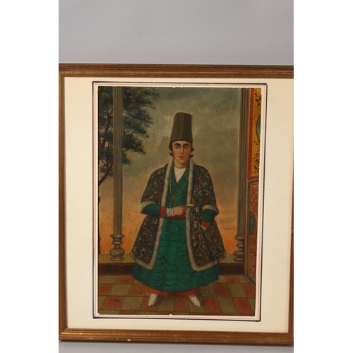 432 - TWO PERSIAN QAJAR OIL PAINTINGS, depicting figures, one painting on board, the other on canvass, bot... 