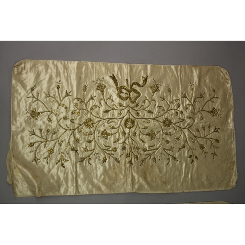 435 - A PAIR OF OTTOMAN TURKISH PILLOW CASES, with gold embroidery.