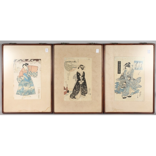 58 - THREE 19TH CENTURY ORIGINAL JAPANESE WOODBLOCK PRINTS, each framed and glazed, (3).