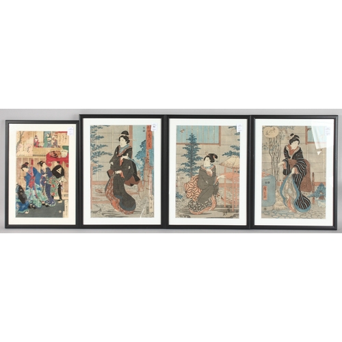 59 - THREE 19TH CENTURY ORIGINAL JAPANESE WOODBLOCK PRINTS, depicting female figures, uniformly framed an... 