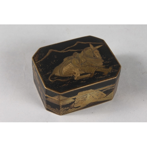 87 - A FINE KOMAI STYLE BOX DECORATED WITH EGYPTIAN SUBJECT, 8cm x 6.5cm.