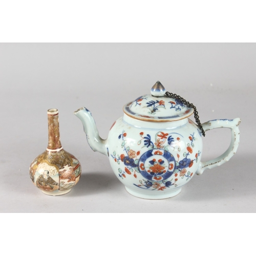 88 - A CHINESE PORCELAIN TEAPOT, together with a miniature satsuma vase, (2).