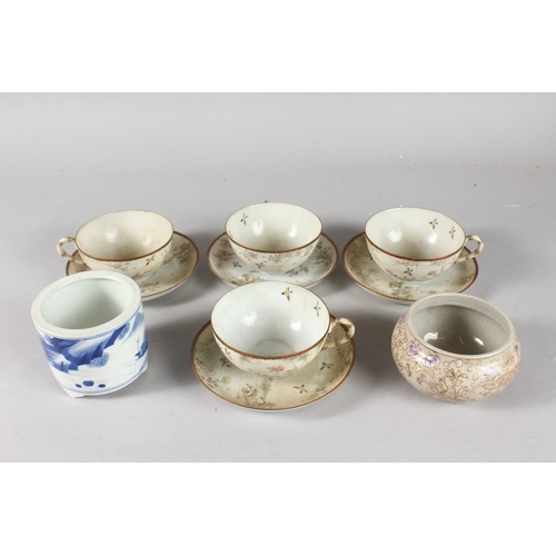 89 - AT SET OF FOUR JAPANESE EGGSHELL PORCELAIN CUPS AND SAUCERS, together with two other porcelain items... 