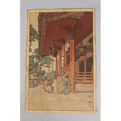 49 - HIROSHI YOSHIDA (1876-1950): YASAKA SHRINE, 1934, an original Japanese woodblock print, signed in pe... 