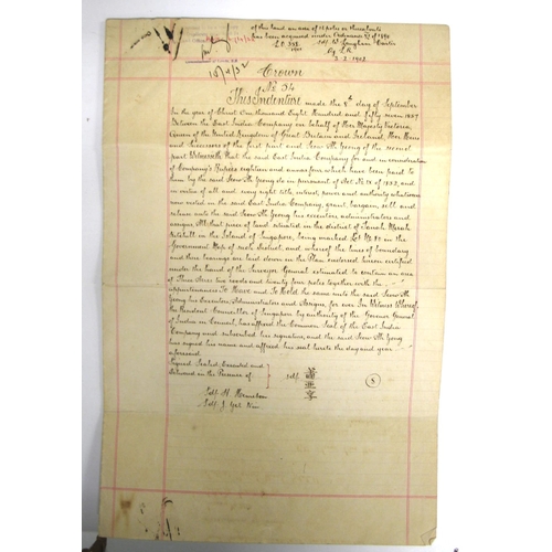 91 - SINGAPORE, manuscript indenture for land plot no. 80 in Tannah Merah Ketchil, includes a small sketc... 