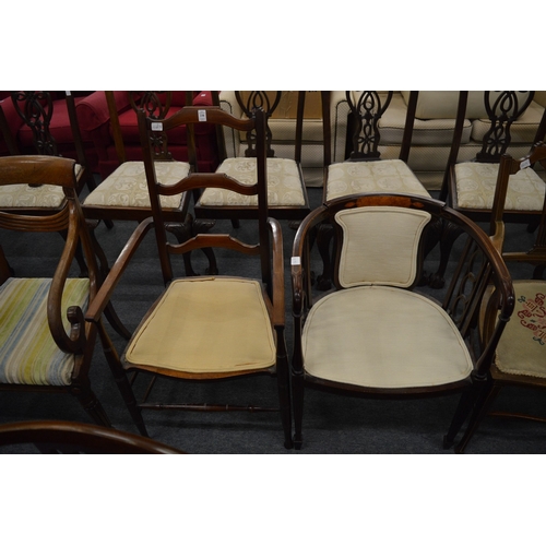 238 - Two mahogany occasional chairs and a pair of Edwardian mahogany armchairs.