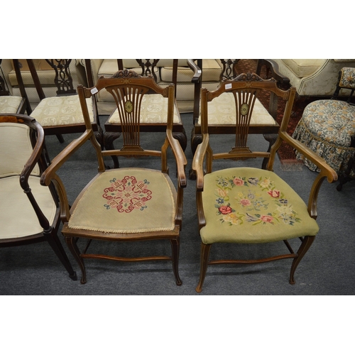 238 - Two mahogany occasional chairs and a pair of Edwardian mahogany armchairs.