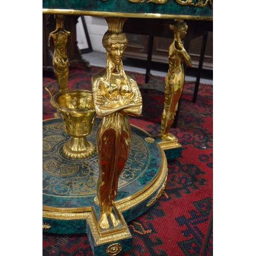 321 - A large and impressive faux malachite and ormolu circular centre table.