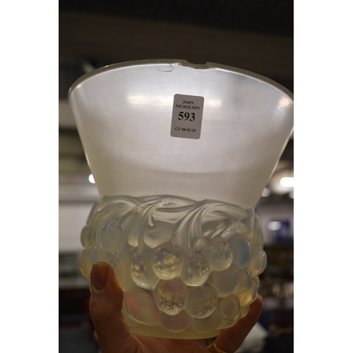 593 - A large Lalique vase, the opaque glass base moulded with grapes (several large rim chips).