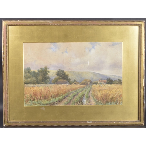 102 - ARTHUR POWELL MAY (1824-1900) BRITISH. Path through a cornfield at harvesting, watercolour. Signed. ... 