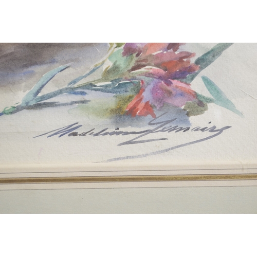 109 - MADELAINE DEMAIRE (1845-1928) Still life of flowers in a basket, watercolour, signed, 13.75