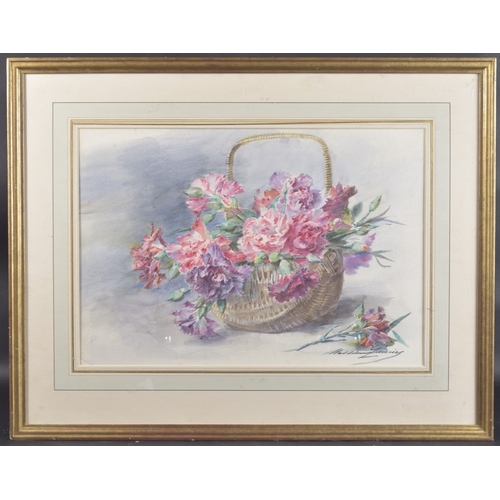 109 - MADELAINE DEMAIRE (1845-1928) Still life of flowers in a basket, watercolour, signed, 13.75