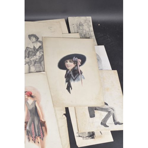 112 - ROBERT LILLIE (1867-1949) AND ELEANOR BEACON Figure studies, unframed gouache and watercolour and a ... 