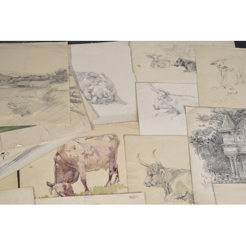 115 - ROBERT LILLIE (1867-1949) Collection of watercolour and pencil sketches, to include woodland, landsc... 