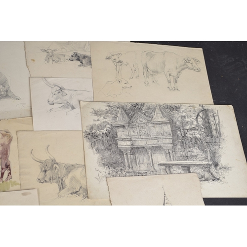 115 - ROBERT LILLIE (1867-1949) Collection of watercolour and pencil sketches, to include woodland, landsc... 