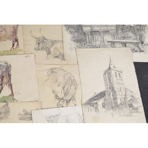 115 - ROBERT LILLIE (1867-1949) Collection of watercolour and pencil sketches, to include woodland, landsc... 