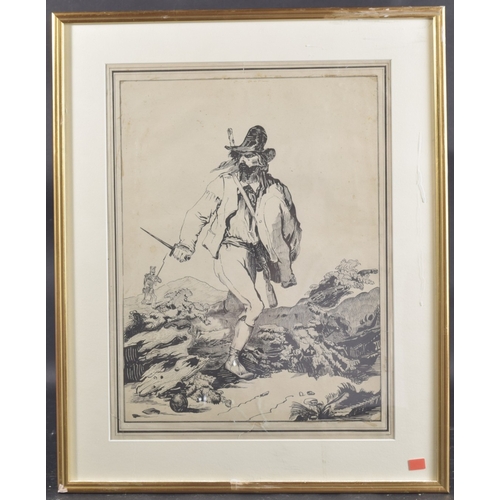 120 - INGRAM JAMES (19th CENTURY) Brigand pursued by a soldier, pen and ink , signed and dated 1808, 1.5.5... 