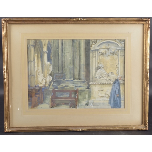 126 - CLARK (20TH CENTURY) Westminster Abbey, Poets Corner, watercolour, signed 9.75