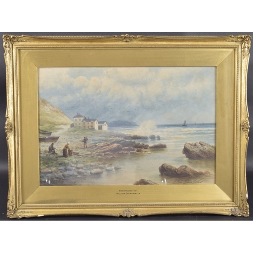 127 - MILTON DRINKWATER (1862-1923) 'Westwood Ho' fisherfolk on a beach, watercolour, signed, 11.75