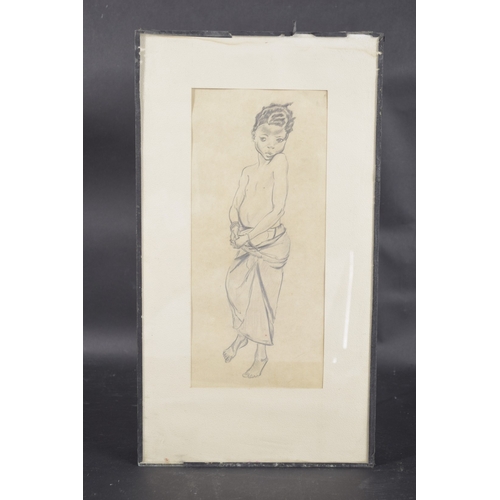 143 - EAST AFRICAN SCHOOL (EARLY 20TH CENTURY) Study of a young girl, pencil drawing, Uganda Bookshop labe... 