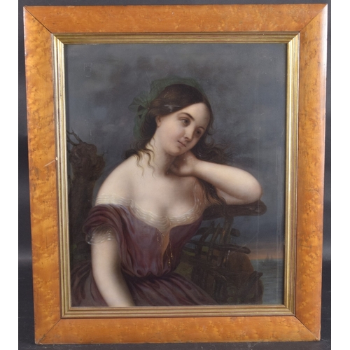 164 - 19TH CENTURY CONTINENTAL SCHOOL. Portrait of a young lady seated, oil on metal panel. 20.5