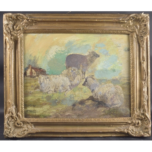 180 - ATTRIBUTED TO THOMAS SIDNEY COOPER Landscape with grazing sheep, oil on canvas, bears signature,15.5... 