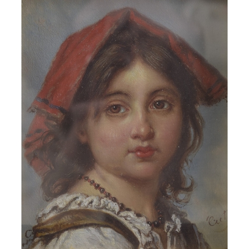 181 - ITALIAN SCHOOL LATE 19TH CENTURY Pair of portraits of a peasant girl and boy, oils on canvas, indist... 