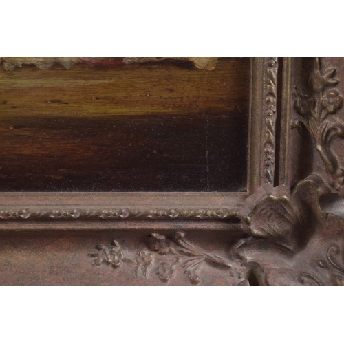 202 - EARLY 19TH CENTURY SCHOOL Stage coach and team of four galloping horses, oil on board, 7.5