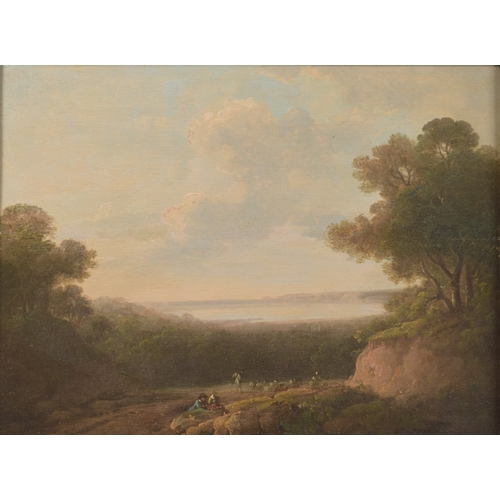 217 - JOHN RATHBONE (1750-1807) Pair of coastal landscapes, oils on board, 15.75