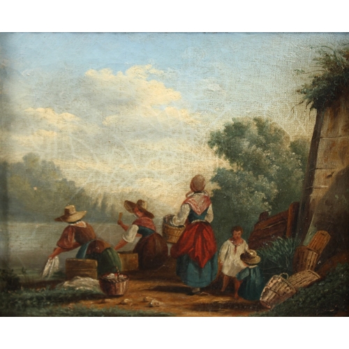 224 - 19TH CENTURY POSSIBLY ITALIAN SCHOOL Female figures washing clothes, oil on canvas, 10