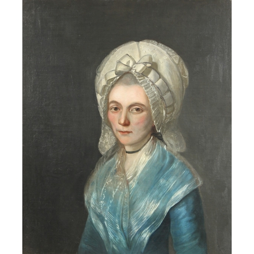 233 - CONTINENTAL SCHOOL Portrait of a lady in a white bonnet. oil on canvas, 25.5