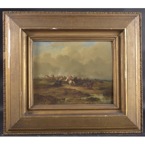 241 - 18TH/19TH CENTURY EUROPEAN SCHOOL Battle scene with cavalry at close combat, oil on panel, 11