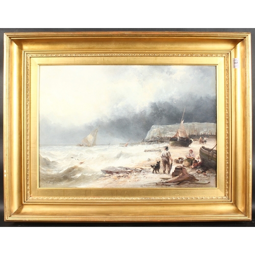 247 - 19TH CENTURY ENGLISH SCHOOL A pair of oil on canvas scenes of figures by beached boats 15