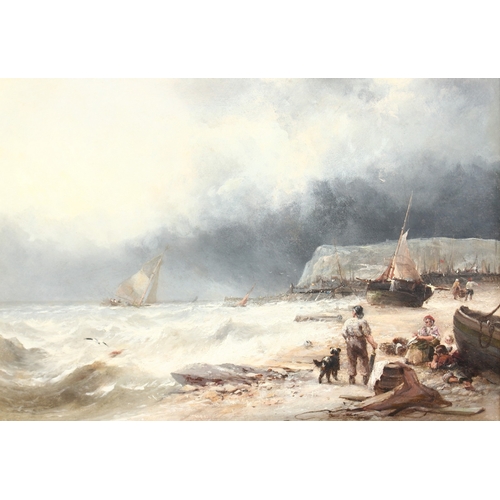 247 - 19TH CENTURY ENGLISH SCHOOL A pair of oil on canvas scenes of figures by beached boats 15